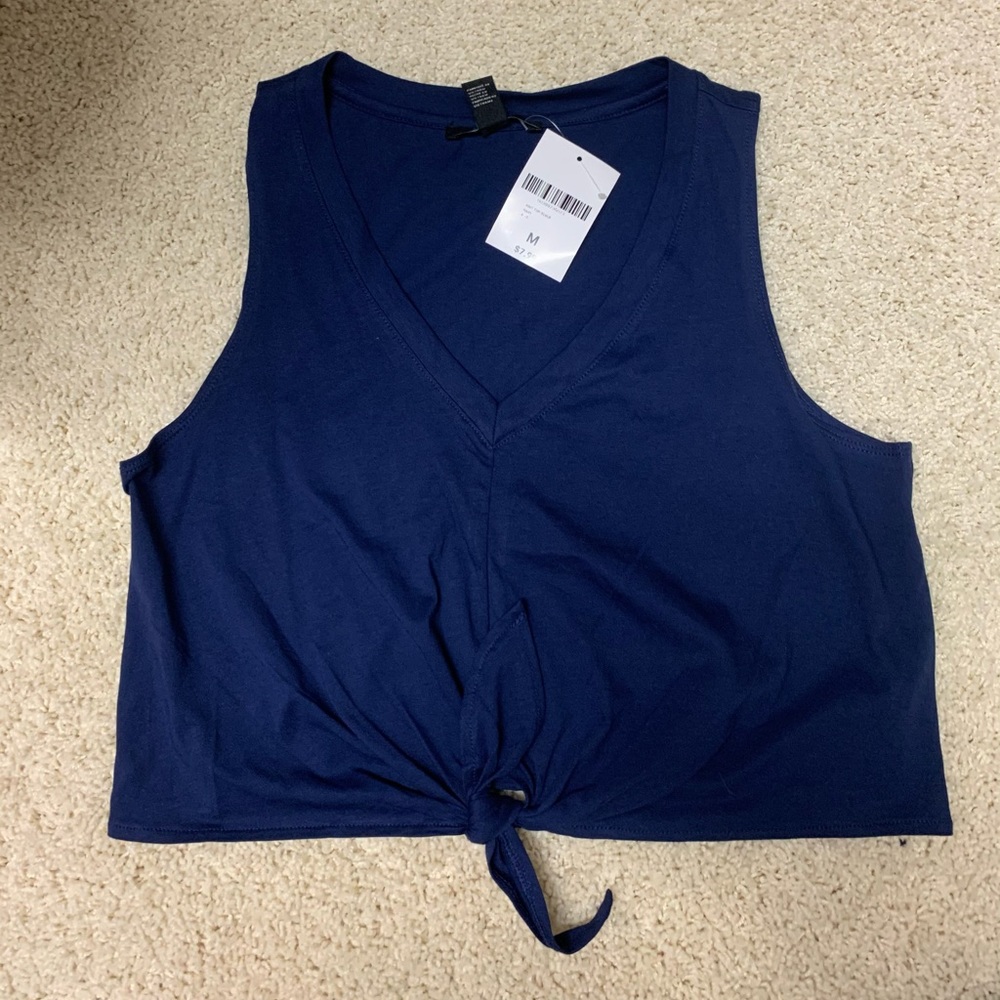 cropped navy tank w/ tie